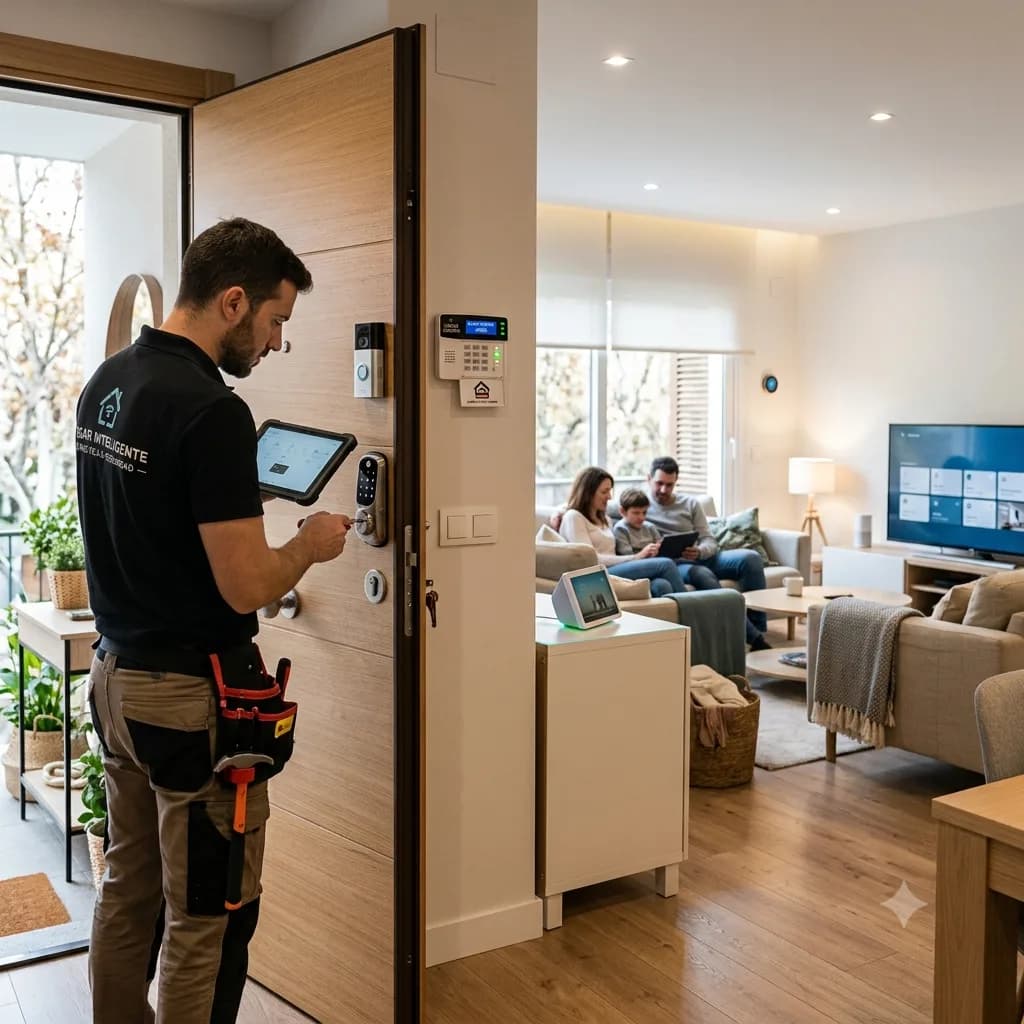 Técnico de Tu Casa Inteligente instalando domótica en un hogar